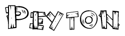 The clipart image shows the name Peyton stylized to look as if it has been constructed out of wooden planks or logs. Each letter is designed to resemble pieces of wood.