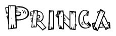 The clipart image shows the name Princa stylized to look as if it has been constructed out of wooden planks or logs. Each letter is designed to resemble pieces of wood.