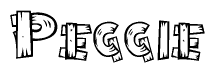 The clipart image shows the name Peggie stylized to look as if it has been constructed out of wooden planks or logs. Each letter is designed to resemble pieces of wood.