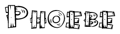 The clipart image shows the name Phoebe stylized to look as if it has been constructed out of wooden planks or logs. Each letter is designed to resemble pieces of wood.