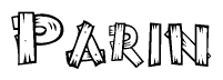 The image contains the name Parin written in a decorative, stylized font with a hand-drawn appearance. The lines are made up of what appears to be planks of wood, which are nailed together