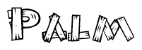 The image contains the name Palm written in a decorative, stylized font with a hand-drawn appearance. The lines are made up of what appears to be planks of wood, which are nailed together