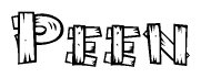 The image contains the name Peen written in a decorative, stylized font with a hand-drawn appearance. The lines are made up of what appears to be planks of wood, which are nailed together