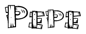 The clipart image shows the name Pepe stylized to look like it is constructed out of separate wooden planks or boards, with each letter having wood grain and plank-like details.