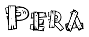The clipart image shows the name Pera stylized to look as if it has been constructed out of wooden planks or logs. Each letter is designed to resemble pieces of wood.