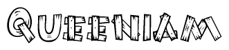 The clipart image shows the name Queeniam stylized to look like it is constructed out of separate wooden planks or boards, with each letter having wood grain and plank-like details.