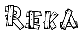 The clipart image shows the name Reka stylized to look as if it has been constructed out of wooden planks or logs. Each letter is designed to resemble pieces of wood.
