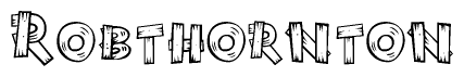 The clipart image shows the name Robthornton stylized to look as if it has been constructed out of wooden planks or logs. Each letter is designed to resemble pieces of wood.