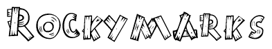 The clipart image shows the name Rockymarks stylized to look like it is constructed out of separate wooden planks or boards, with each letter having wood grain and plank-like details.