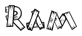 The clipart image shows the name Ram stylized to look as if it has been constructed out of wooden planks or logs. Each letter is designed to resemble pieces of wood.