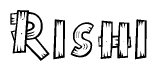 The clipart image shows the name Rishi stylized to look like it is constructed out of separate wooden planks or boards, with each letter having wood grain and plank-like details.