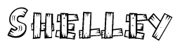 The clipart image shows the name Shelley stylized to look as if it has been constructed out of wooden planks or logs. Each letter is designed to resemble pieces of wood.
