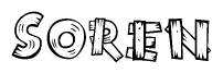 The clipart image shows the name Soren stylized to look as if it has been constructed out of wooden planks or logs. Each letter is designed to resemble pieces of wood.