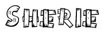 The image contains the name Sherie written in a decorative, stylized font with a hand-drawn appearance. The lines are made up of what appears to be planks of wood, which are nailed together