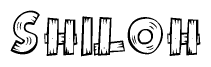 The image contains the name Shiloh written in a decorative, stylized font with a hand-drawn appearance. The lines are made up of what appears to be planks of wood, which are nailed together