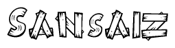 The clipart image shows the name Sansaiz stylized to look like it is constructed out of separate wooden planks or boards, with each letter having wood grain and plank-like details.
