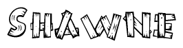 The clipart image shows the name Shawne stylized to look like it is constructed out of separate wooden planks or boards, with each letter having wood grain and plank-like details.