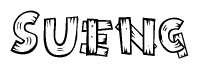 The image contains the name Sueng written in a decorative, stylized font with a hand-drawn appearance. The lines are made up of what appears to be planks of wood, which are nailed together