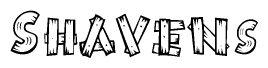 The clipart image shows the name Shavens stylized to look as if it has been constructed out of wooden planks or logs. Each letter is designed to resemble pieces of wood.