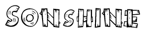 The image contains the name Sonshine written in a decorative, stylized font with a hand-drawn appearance. The lines are made up of what appears to be planks of wood, which are nailed together