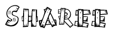 The clipart image shows the name Sharee stylized to look like it is constructed out of separate wooden planks or boards, with each letter having wood grain and plank-like details.