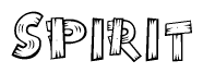 The image contains the name Spirit written in a decorative, stylized font with a hand-drawn appearance. The lines are made up of what appears to be planks of wood, which are nailed together