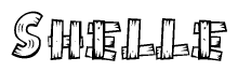 The image contains the name Shelle written in a decorative, stylized font with a hand-drawn appearance. The lines are made up of what appears to be planks of wood, which are nailed together