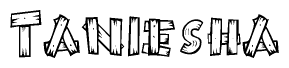 The image contains the name Taniesha written in a decorative, stylized font with a hand-drawn appearance. The lines are made up of what appears to be planks of wood, which are nailed together
