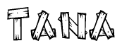 The clipart image shows the name Tana stylized to look like it is constructed out of separate wooden planks or boards, with each letter having wood grain and plank-like details.