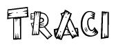 The clipart image shows the name Traci stylized to look as if it has been constructed out of wooden planks or logs. Each letter is designed to resemble pieces of wood.