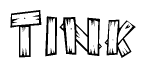 The clipart image shows the name Tink stylized to look as if it has been constructed out of wooden planks or logs. Each letter is designed to resemble pieces of wood.