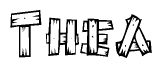 The clipart image shows the name Thea stylized to look like it is constructed out of separate wooden planks or boards, with each letter having wood grain and plank-like details.
