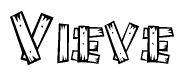 The image contains the name Vieve written in a decorative, stylized font with a hand-drawn appearance. The lines are made up of what appears to be planks of wood, which are nailed together
