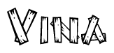 The image contains the name Vina written in a decorative, stylized font with a hand-drawn appearance. The lines are made up of what appears to be planks of wood, which are nailed together