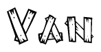 The image contains the name Van written in a decorative, stylized font with a hand-drawn appearance. The lines are made up of what appears to be planks of wood, which are nailed together