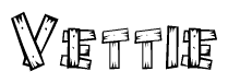 The image contains the name Vettie written in a decorative, stylized font with a hand-drawn appearance. The lines are made up of what appears to be planks of wood, which are nailed together