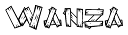 The clipart image shows the name Wanza stylized to look like it is constructed out of separate wooden planks or boards, with each letter having wood grain and plank-like details.