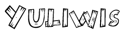 The clipart image shows the name Yuliwis stylized to look as if it has been constructed out of wooden planks or logs. Each letter is designed to resemble pieces of wood.