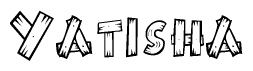 The image contains the name Yatisha written in a decorative, stylized font with a hand-drawn appearance. The lines are made up of what appears to be planks of wood, which are nailed together
