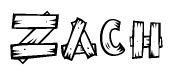 The clipart image shows the name Zach stylized to look like it is constructed out of separate wooden planks or boards, with each letter having wood grain and plank-like details.