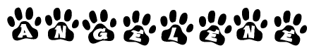 The image shows a row of animal paw prints, each containing a letter. The letters spell out the word Angelene within the paw prints.