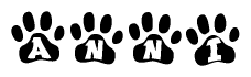 The image shows a series of animal paw prints arranged horizontally. Within each paw print, there's a letter; together they spell Anni