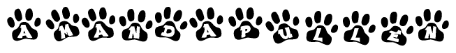 The image shows a series of animal paw prints arranged in a horizontal line. Each paw print contains a letter, and together they spell out the word Amandapullen.