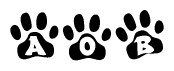 The image shows a series of animal paw prints arranged horizontally. Within each paw print, there's a letter; together they spell Aob