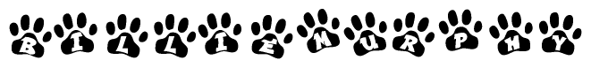 The image shows a series of animal paw prints arranged horizontally. Within each paw print, there's a letter; together they spell Billiemurphy