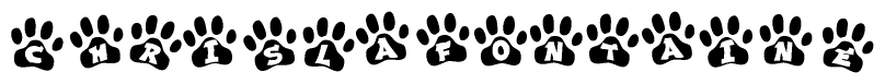 The image shows a row of animal paw prints, each containing a letter. The letters spell out the word Chrislafontaine within the paw prints.