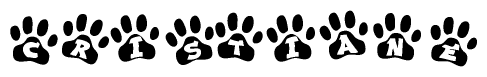 The image shows a series of animal paw prints arranged in a horizontal line. Each paw print contains a letter, and together they spell out the word Cristiane.