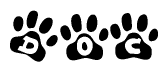 The image shows a row of animal paw prints, each containing a letter. The letters spell out the word Doc within the paw prints.