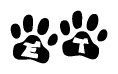The image shows a row of animal paw prints, each containing a letter. The letters spell out the word Et within the paw prints.