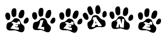 The image shows a series of animal paw prints arranged in a horizontal line. Each paw print contains a letter, and together they spell out the word Eleane.